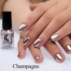 Lana Nails, Pretty French Nails, Mirror Effect Nail Polish, Mirror Nail Polish, Metallic Nail Polish, Metallic Nail, Gold Nail Polish, Nail Polish Storage, Nail Effects