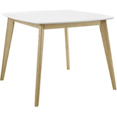 a white table with wooden legs and a square shaped top on an isolated white background