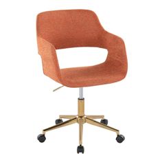 an orange office chair with wheels and casteors