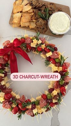 a wreath made out of cheese, meats and veggies with the words 3d charou - wreath on it