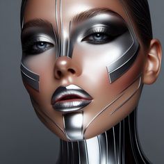 Robot Makeup Halloween, Robotic Makeup, Robot Makeup Look, Halloween Cyberpunk, Futuristic Makeup Looks, Android Makeup, Halloween Trucco, Anime Makeup Ideas, The Beauty Of Anime