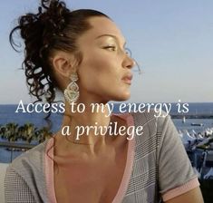 a woman with her eyes closed and the words access to my energy is a prir