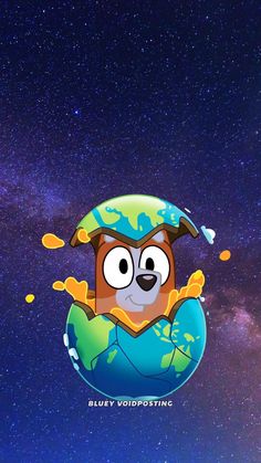 the earth with an owl on it's head and stars in the sky behind