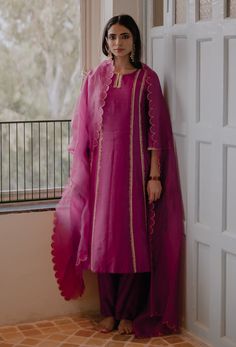 House Of Pink-Aryahi Wine Long Kurta Set-INDIASPOPUP.COM Organza Suits, Traditional Attires, Long Kurta, A Line Kurta, Boutique Collection, Organza Dupatta, Indian Fashion Designers, Suit Designs, Kurta Designs