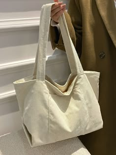 Olivia Mark - Corduroy Shoulder Tote Bag - Women Tote Bags Color: Beige,Quantity: 1 piece,Type: Shoulder Tote Bag,Material: Corduroy,Composition: 100% Cotton attr_name: , Bag Width: 7.1 inch, Bag Height: 11 inch, Bag Length: 13.2 inch Home/Bags/Women Bags/Women Tote Bags Uni Tote Bag, Bags For College, Sac Tote Bag, Uni Bag, Trendy Shoulder Bags, Shopping Tote Bags, Beige Tote Bag