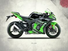 a green and black motorcycle on a gray background