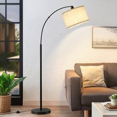 a living room scene with focus on the floor lamp