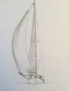 a pencil drawing of a sailboat on the water