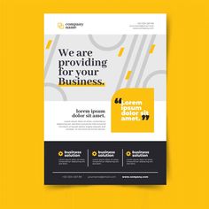 a yellow and black business flyer template with an image of the company's logo