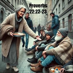 a woman handing out food to homeless people