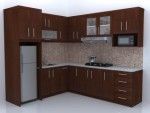 a kitchen with brown cabinets and white counter tops