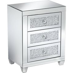 two drawers with silver sparkles on the bottom and one drawer is open to show its contents