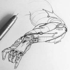 a drawing of a hand holding a ballpoint pen on top of a piece of paper