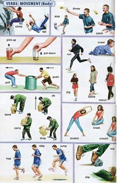 a poster with pictures of people doing different things in the same language, including hands and feet