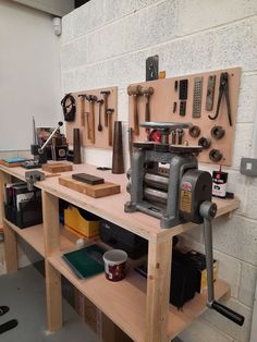 a workbench with many tools on it