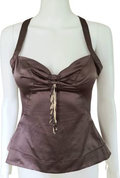 00s Roberto Cavalli's bridge line Just Cavalli satin tank top camisoleUS 4IT 40Made in ItalyUK 6• muted mocha• peplum sweetheart silhouette• cinched / rouched bust• contrast leopard print drawstring• cross cross back• center back nylon zipper• poly / elastane blendMeasures30" - 36" bust26" - 28" waist40" hip12" underarm to hem length Satin Tank Top, Fashion Design Collection, Fits Clothes, Peplum Blouse, Pin Up Style, Just Cavalli, Fashion Fits, Sweetheart Neck, Dream Clothes