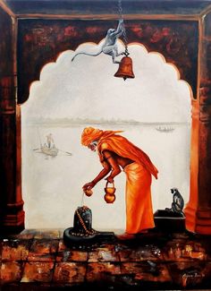 a painting of a woman pouring water into a pot