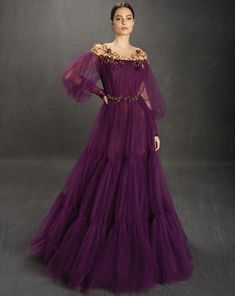 Teuta Matoshi, Sparkle Gown, Gold Evening Dresses, Purple Gowns, Evening Dresses With Sleeves, Long Sleeve Evening Dresses, Fantasy Dress, Evening Dresses Elegant