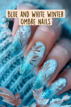 Blue and White Winter Ombre Nails Icy Blue Ombre Nails, Ombre Winter Nails, Blue Ombre Christmas Nails, Frosty Blue Nails, Blue And White Ombre Nails Acrylic, Baby Blue Winter Nails, Winter Ombre Nails, White To Light Blue Ombre Nails, Icy Nails