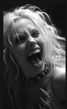 a woman is screaming with her mouth wide open