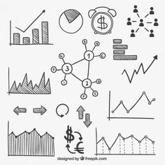 various hand drawn business diagrams and graphs