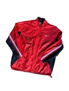 Vintage Nike Windbreaker Rain J Red Jacket Large White Label 90s | eBay