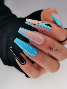 Sassy Nails, Blue Acrylic Nails, Long Acrylic Nails Coffin, Fancy Nails, Nail Polishes