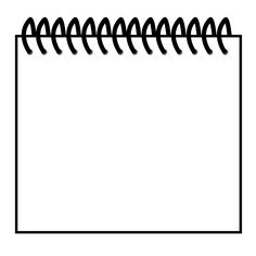 a black and white drawing of a spiral notepad with lines on the front side