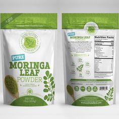 two bags of morning leaf powder next to each other