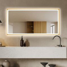 Bring modern panache to your bathroom space with our Apollo LED mirror, designed with both elegance and safety in mind. This sophisticated mirror features adjustable, touch-sensor LED lighting that lends a soft atmospheric glow to the room. An innovative memory feature saves your settings, ensuring the perfect light intensity every time you use it. At the same time, anti-fog functionality allows for a clear view even in the steamiest conditions. Ideal for daily grooming, the Apollo is a stunning Lighted Wall Mirror, Contemporary Vanity, Led Mirror Bathroom, Bathroom Reno, Bathroom Renos, Bathroom Space, Led Mirror, Clear View, Mirror Designs