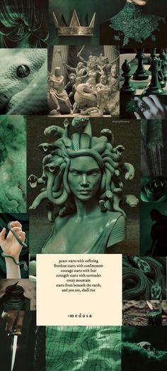 a collage of photos with green and black colors