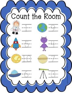 a printable worksheet with the words count the room and pictures on it