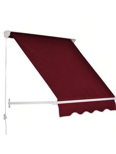 a red awning with white trim on it