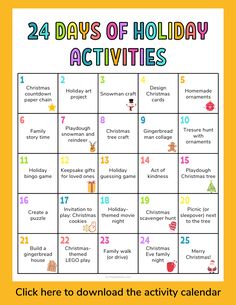 School Holidays Activities, December Fun Calendar, How Many Days Until Christmas, 24 Days Of Christmas Activities, Christmas Tasks For Kids, 12 Days Of Christmas For Kids, 25 Days Of Christmas Ideas For Kids, December Activity Calendar, Christmas Calendar Ideas