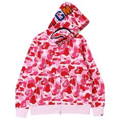 New Haven’t Worn Pink Bape Hoodie, Bape Jacket, Bape Outfits, Pink Shark, Bape Hoodie, Ape Bape, Shark Hoodie, Camo And Pink, Mens Zip Hoodie