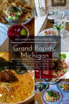 the complete foodie guide to grand rapids, michigan is featured in this postcard