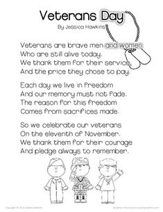 the veterans day poem is shown in black and white with an image of two people