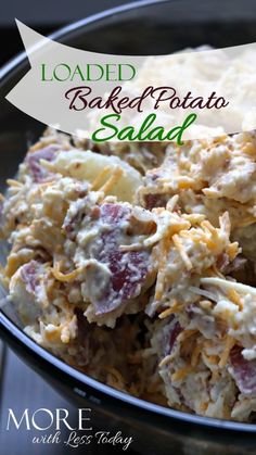 loaded baked potato salad in a bowl with text overlay that reads loaded baked potato salad