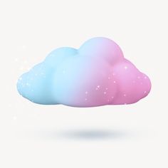 a pink and blue cloud with stars on it's side, floating in the air