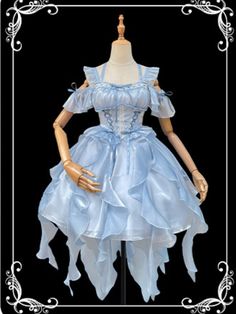 ❤︎Light Flower Fragrance Fairy Cute Dress❤︎ Light Blue Fairy Dress, Blue Party Fairy Dress, Blue Fairy Outfit, Flower Fairy Dress, Blue Fairycore Dress With Ruffles, Ice Blue Dress, Fairy Kei Sleeveless Blue Dress, Blue Fairy Kei Dress With Ruffles, Flower Fragrance