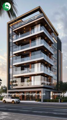 an apartment building with balconies on the top floor and balconies on the second floor