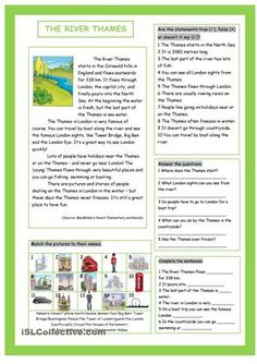 the river thames worksheet with pictures and words for children's reading practice