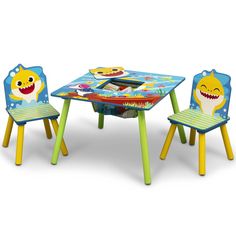 children's table and chairs with cartoon characters on them