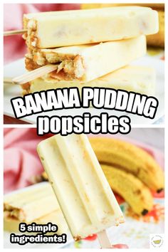 banana pudding popsicles are stacked on top of each other