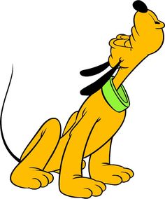 a cartoon dog with a green collar sitting on the ground and looking up at something in his mouth