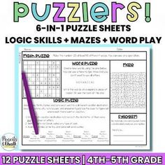 the word puzzles worksheet is shown in purple