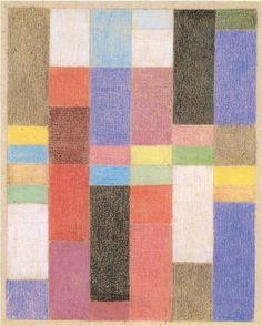 an abstract painting with different colored squares on the bottom, and one square in the middle