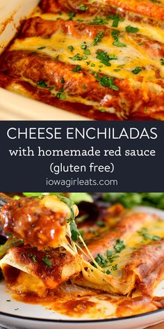 cheesy enchiladas with homemade red sauce gluten free on a plate