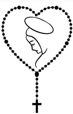 a cross and a heart with a woman's face in the shape of a rosary