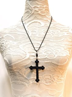 Embrace your edgy style with this striking punk gothic black cross necklace. The intricately designed cross pendant exudes a bold and rebellious vibe, perfect for those who dare to stand out. Crafted with attention to detail, this necklace is a must-have for anyone looking to add a touch of dark elegance to their outfit.   Please note that this product includes only the necklace. Kawaii Closet, 2000s Inspired Outfits, Fairy Kawaii, Black Cross Necklace, Steampunk Fashion Male, Wood Jewelery, Dark Elegance, Punk Accessories, Steampunk Accessories